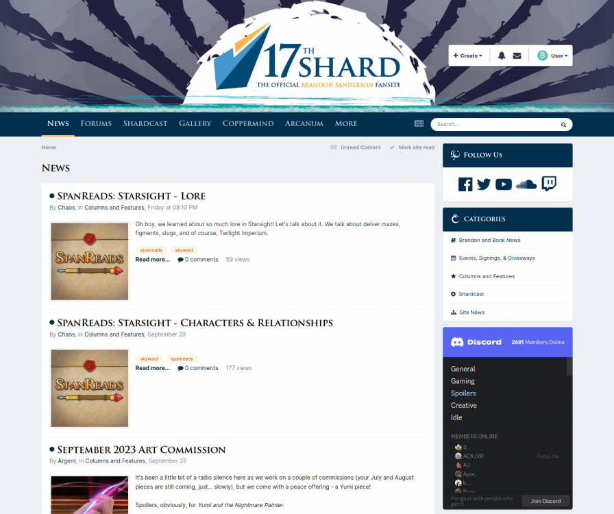 View of the new 17th Shard homepage
